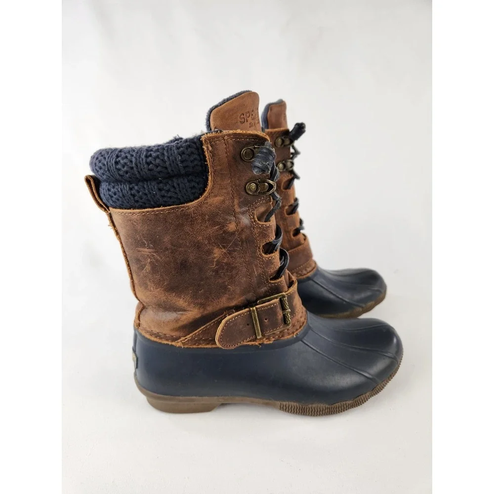 Sperry STS95908 Saltwater Misty Rain Duck Boots Barn Brown Leather Womens Sz 7 M